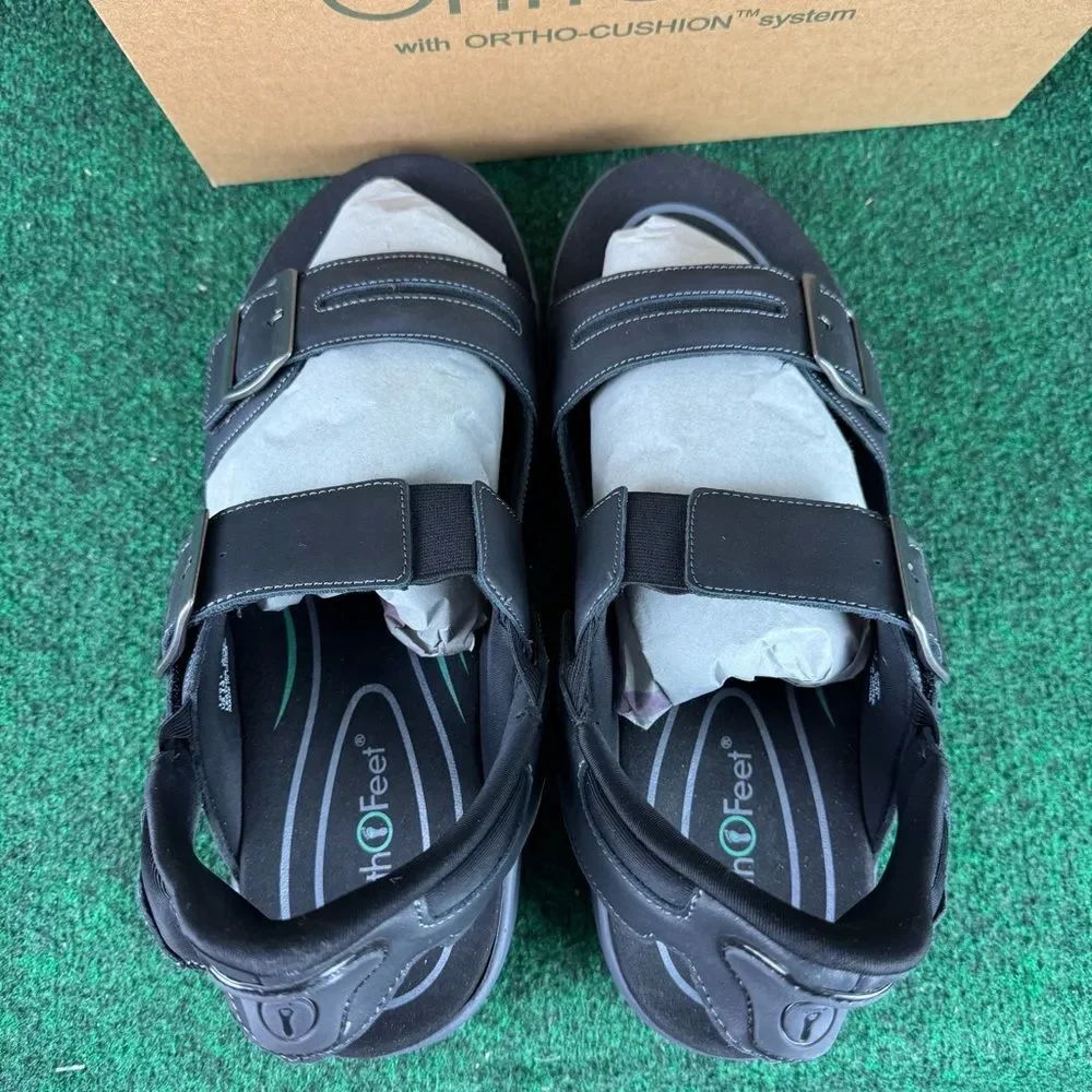 Orthofeet Jupiter Hands-Free Sandals Black Leather Men's Size 14 X-Wide 4E